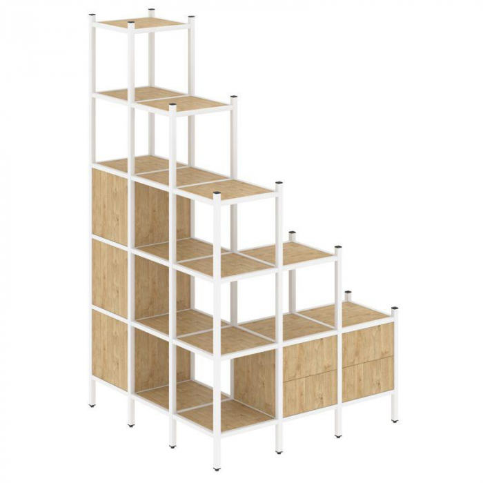 Loft Угловой внешний стеллаж наборный VR.L-59 Тиквуд Светлый/Металл Белый 1278*1278*2280
