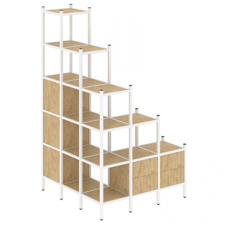 Loft Угловой внешний стеллаж наборный VR.L-59 Тиквуд Светлый/Металл Белый 1278*1278*2280