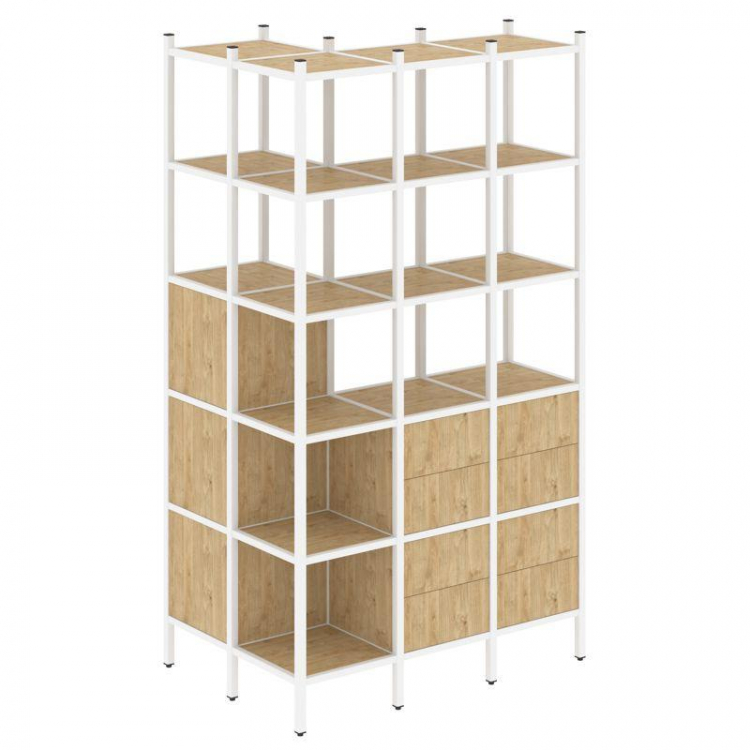 Loft Угловой внешний стеллаж наборный VR.L-54 Тиквуд Светлый/Металл Белый 862*1278*2280