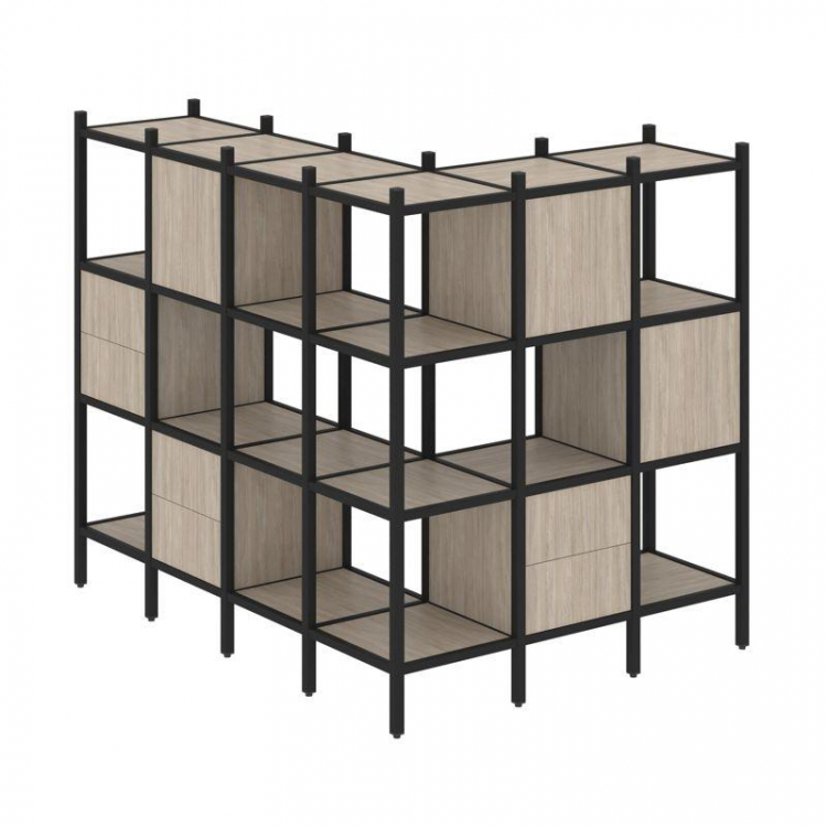 Loft Угловой внешний стеллаж наборный VR.L-52 Дуб Аттик/Металл Черный 1694*1278*1458