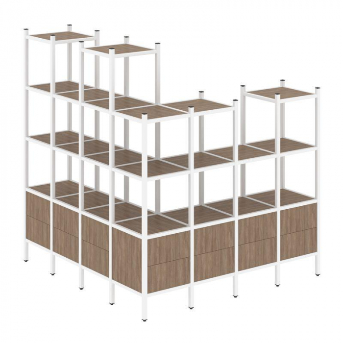 Лофт Угловой внешний стеллаж наборный VR.L-55 Дуб Аризона/Металл Белый 1694*1694*1869