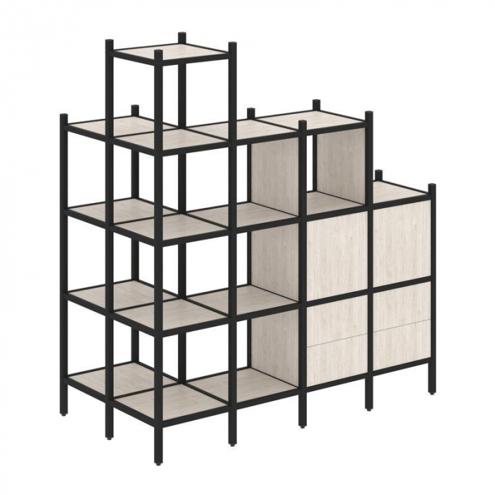 Loft Угловой внешний стеллаж наборный VR.L-58 Денвер Светлый/Металл Черный 862*1694*1869