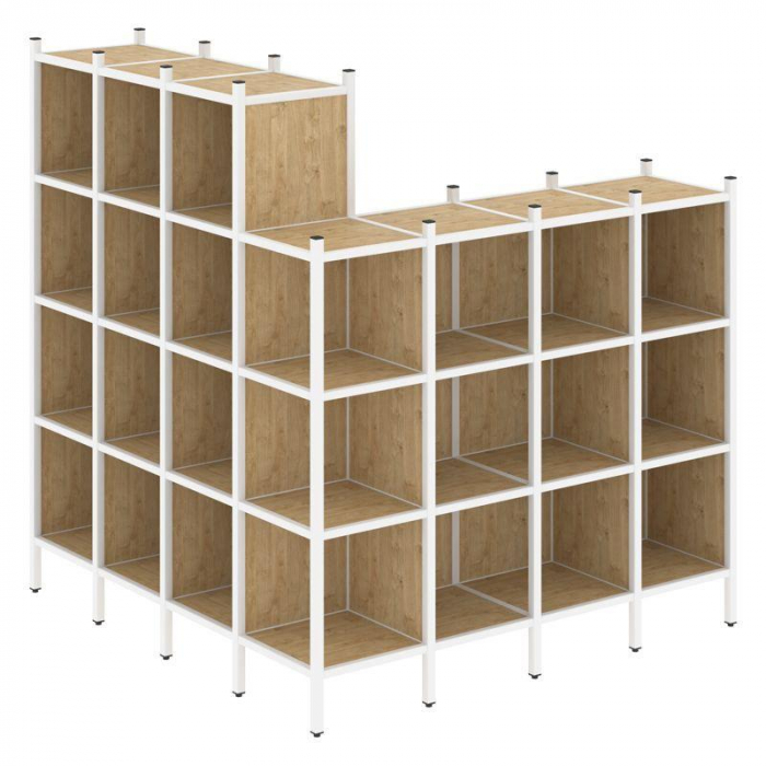 Loft Угловой внешний стеллаж наборный VR.L-60 Тиквуд Светлый/Металл Белый 1694*1694*1869