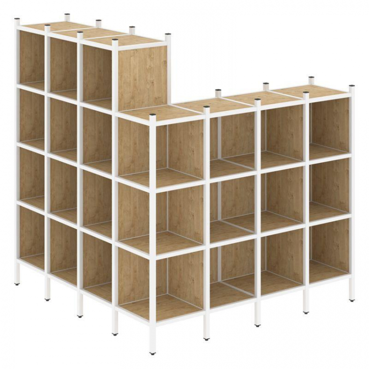 Loft Угловой внешний стеллаж наборный VR.L-60 Тиквуд Светлый/Металл Белый 1694*1694*1869