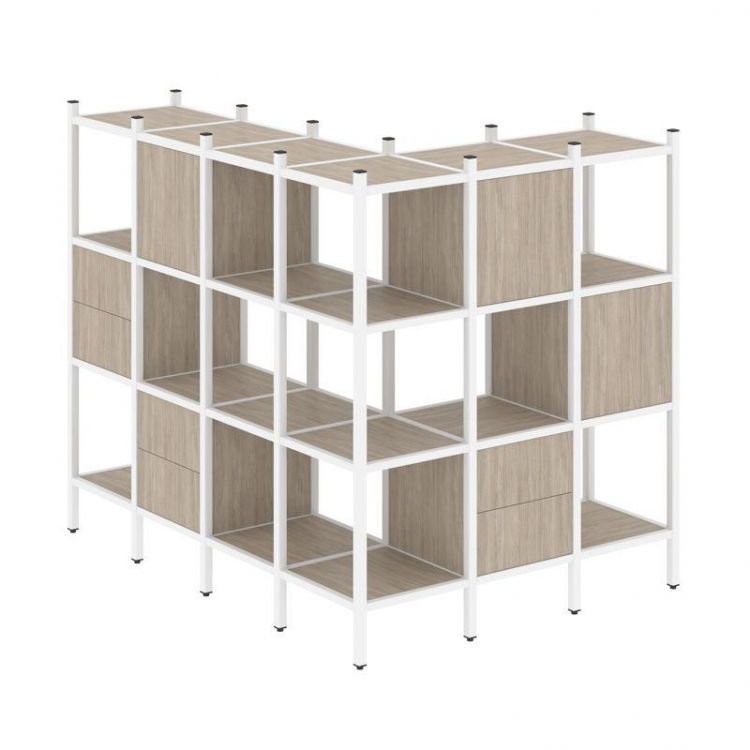 Loft Угловой внешний стеллаж наборный VR.L-52 Дуб Аттик/Металл Белый 1694*1278*1458