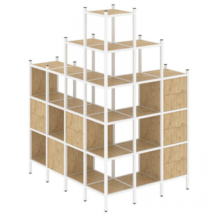 Loft Угловой внешний стеллаж наборный VR.L-56 Тиквуд Светлый/Металл Белый 1694*1278*2280