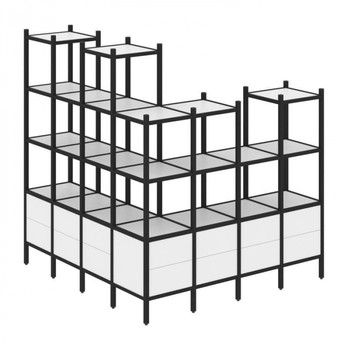 Лофт Угловой внешний стеллаж наборный VR.L-55 Белый Бриллиант/Металл Черный 1694*1694*1869