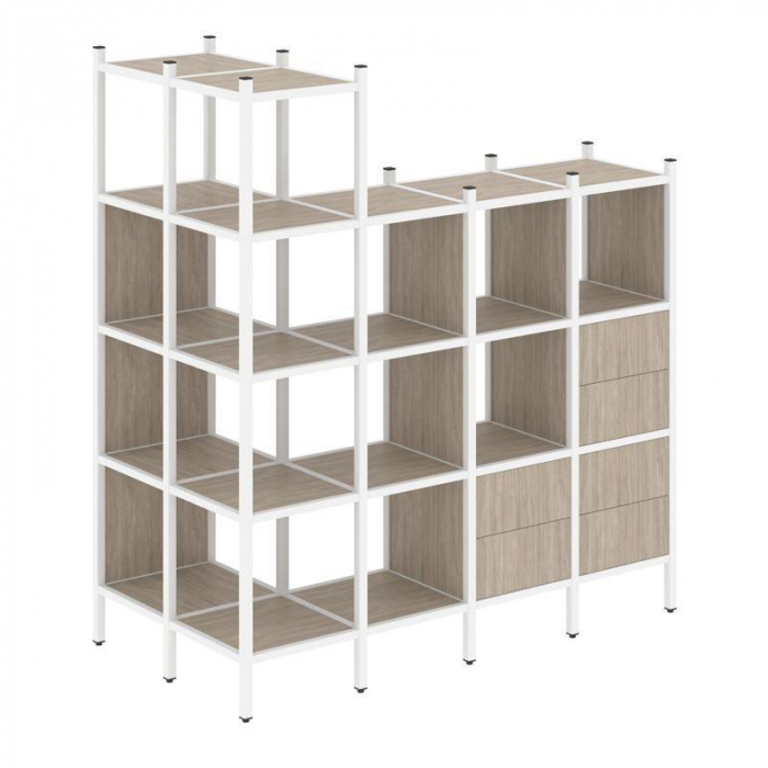 Loft Угловой внешний стеллаж наборный VR.L-57 Дуб Аттик/Металл Белый 862*1694*1869