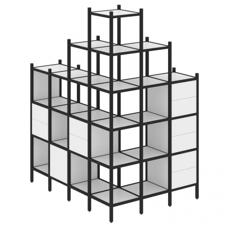 Loft Угловой внешний стеллаж наборный VR.L-56 Белый Бриллиант/Металл Черный 1694*1278*2280