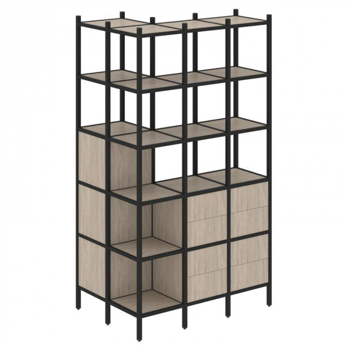 Лофт Угловой внешний стеллаж наборный VR.L-54 Дуб Аттик/Металл Черный 862*1278*2280
