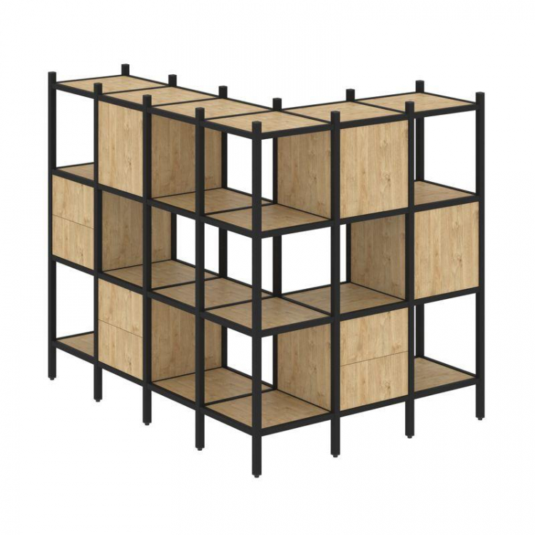 Loft Угловой внешний стеллаж наборный VR.L-52 Тиквуд Светлый/Металл Черный 1694*1278*1458