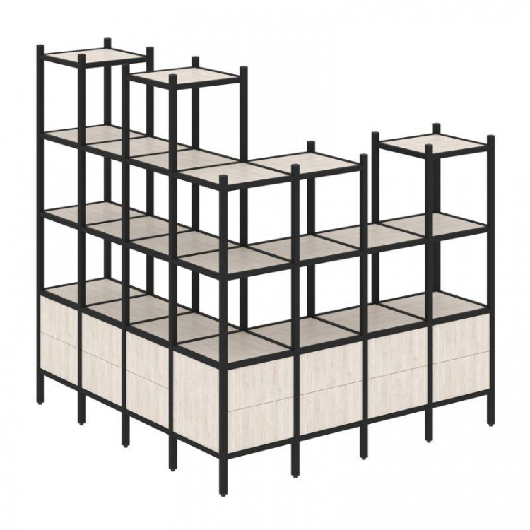 Loft Угловой внешний стеллаж наборный VR.L-55 Денвер Светлый/Металл Черный 1694*1694*1869