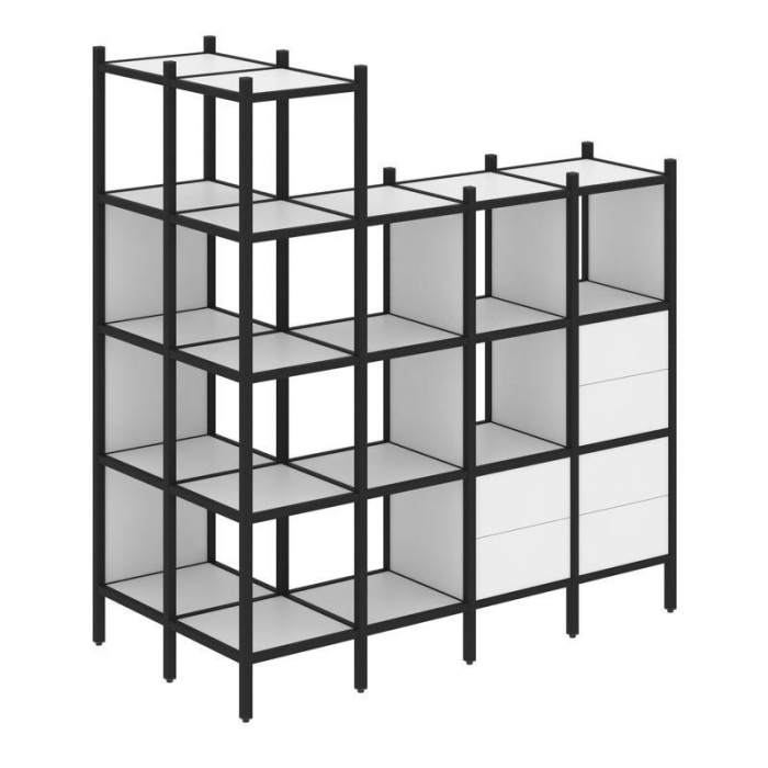 Loft Угловой внешний стеллаж наборный VR.L-57 Белый Бриллиант/Металл Черный 862*1694*1869