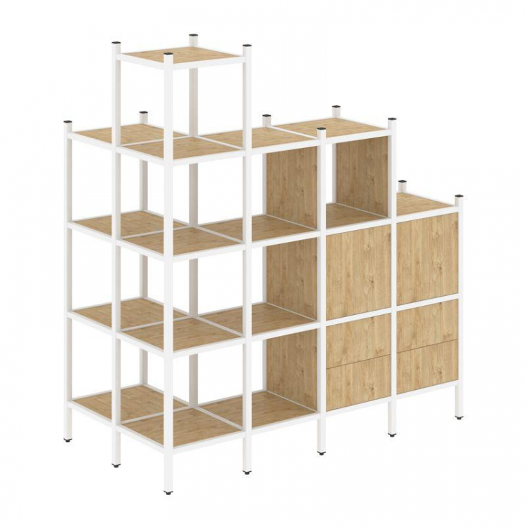 Loft Угловой внешний стеллаж наборный VR.L-58 Тиквуд Светлый/Металл Белый 862*1694*1869