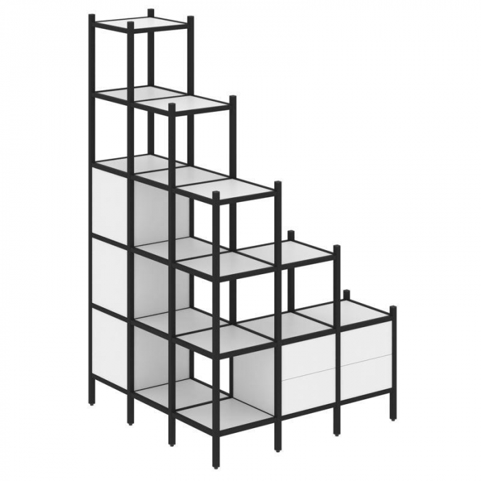 Loft Угловой внешний стеллаж наборный VR.L-59 Белый Бриллиант/Металл Черный 1278*1278*2280
