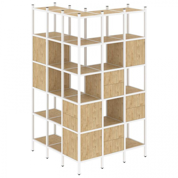 Loft Угловой внешний стеллаж наборный VR.L-53 Тиквуд Светлый/Металл Белый 1278*1278*2280