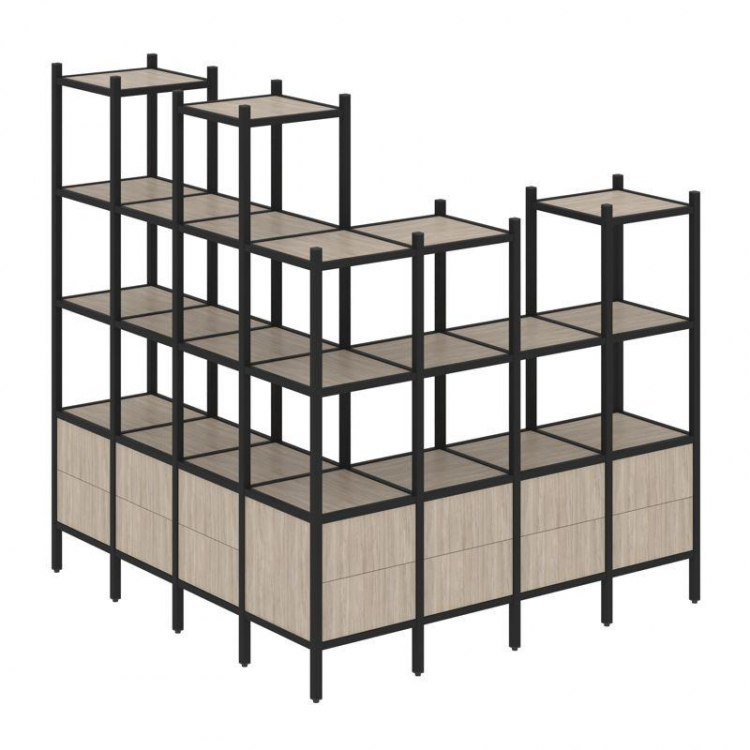 Loft Угловой внешний стеллаж наборный VR.L-55 Дуб Аттик/Металл Черный 1694*1694*1869
