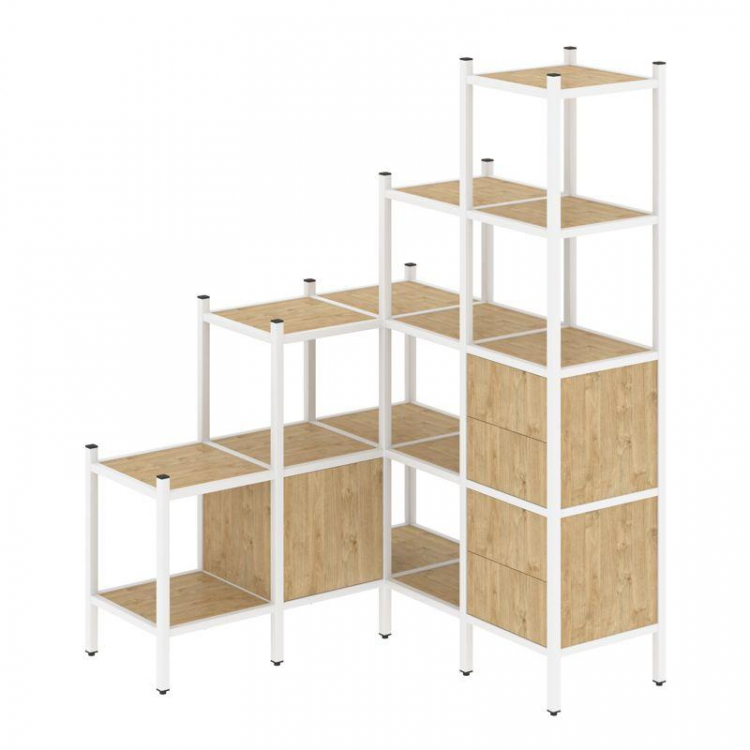 Loft Угловой внутренний стеллаж VR.L-40 Тиквуд Светлый/Металл Белый 1278*1278*1869