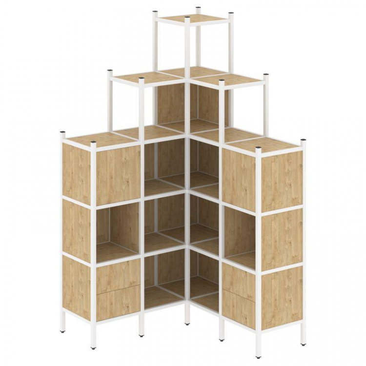 Loft Угловой внутренний стеллаж VR.L-45 Тиквуд Светлый/Металл Белый 1278*1278*2280