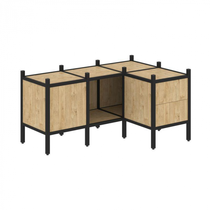 Loft Угловой внутренний стеллаж VR.L-26 Тиквуд Светлый/Металл Черный 1278*862*636