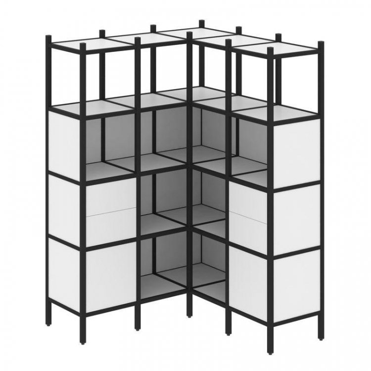 Loft Угловой внутренний стеллаж VR.L-33 Белый Бриллиант/Металл Черный 1278*1278*1869