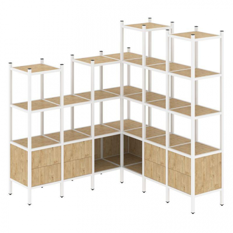 Loft Угловой внутренний стеллаж VR.L-41 Тиквуд Светлый/Металл Белый 1694*1694*1869