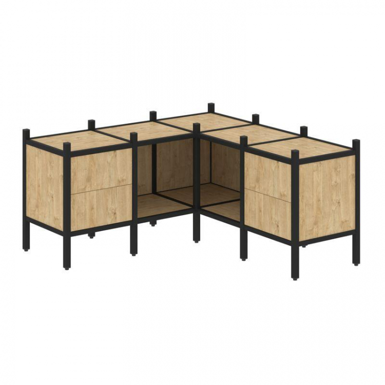 Loft Угловой внутренний стеллаж VR.L-27 Тиквуд Светлый/Металл Черный 1278*1278*636