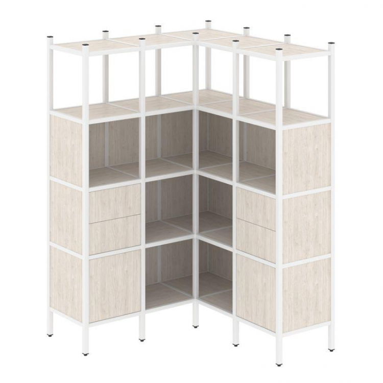 Loft Угловой внутренний стеллаж VR.L-33 Денвер Светлый/Металл Белый 1278*1278*1869