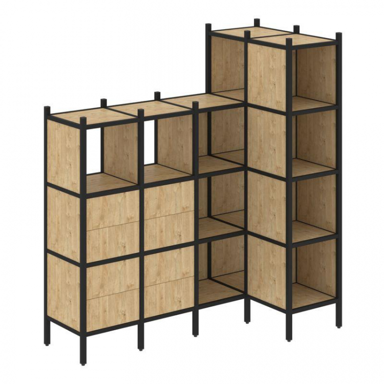 Loft Угловой внутренний стеллаж VR.L-47 Тиквуд Светлый/Металл Черный 1694*862*1869