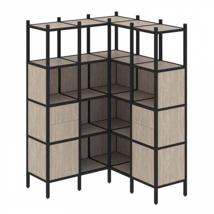 Loft Угловой внутренний стеллаж VR.L-33 Дуб Аттик/Металл Черный 1278*1278*1869