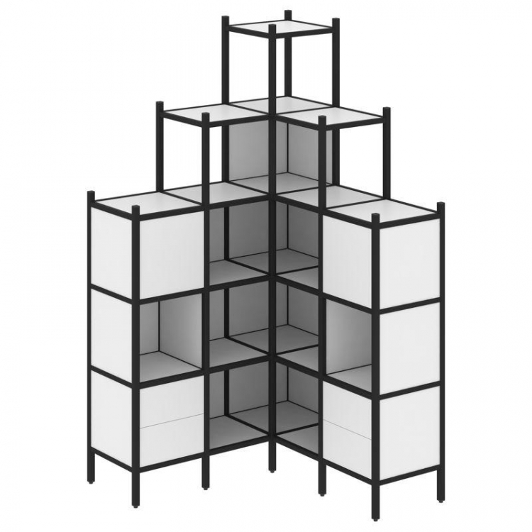 Loft Угловой внутренний стеллаж VR.L-45 Белый Бриллиант/Металл Черный 1278*1278*2280