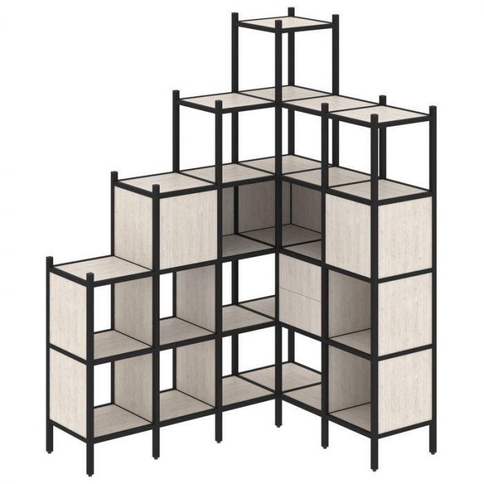 Loft Угловой внутренний стеллаж VR.L-44 Денвер Светлый/Металл Черный 1694*1278*2280