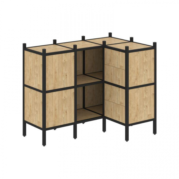 Loft Угловой внутренний стеллаж VR.L-28 Тиквуд Светлый/Металл Черный 1278*862*1047