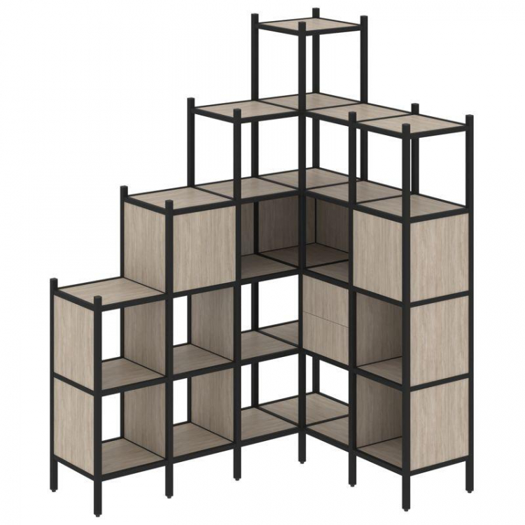 Loft Угловой внутренний стеллаж VR.L-44 Дуб Аттик/Металл Черный 1694*1278*2280