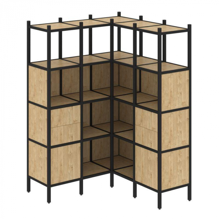 Loft Угловой внутренний стеллаж VR.L-33 Тиквуд Светлый/Металл Черный 1278*1278*1869