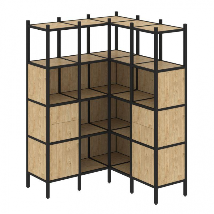 Loft Угловой внутренний стеллаж VR.L-33 Тиквуд Светлый/Металл Черный 1278*1278*1869