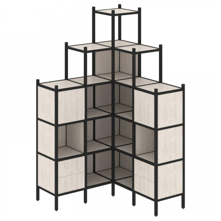 Loft Угловой внутренний стеллаж VR.L-45 Денвер Светлый/Металл Черный 1278*1278*2280