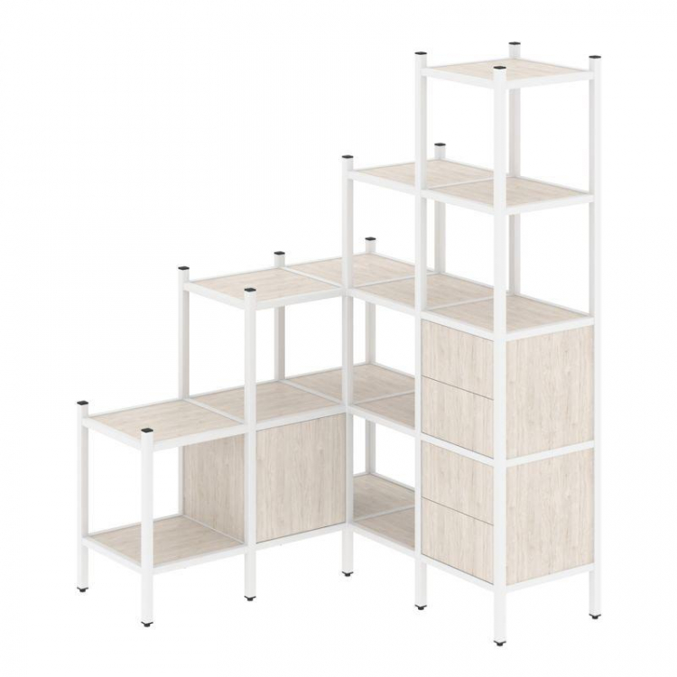 Loft Угловой внутренний стеллаж VR.L-40 Денвер Светлый/Металл Белый 1278*1278*1869