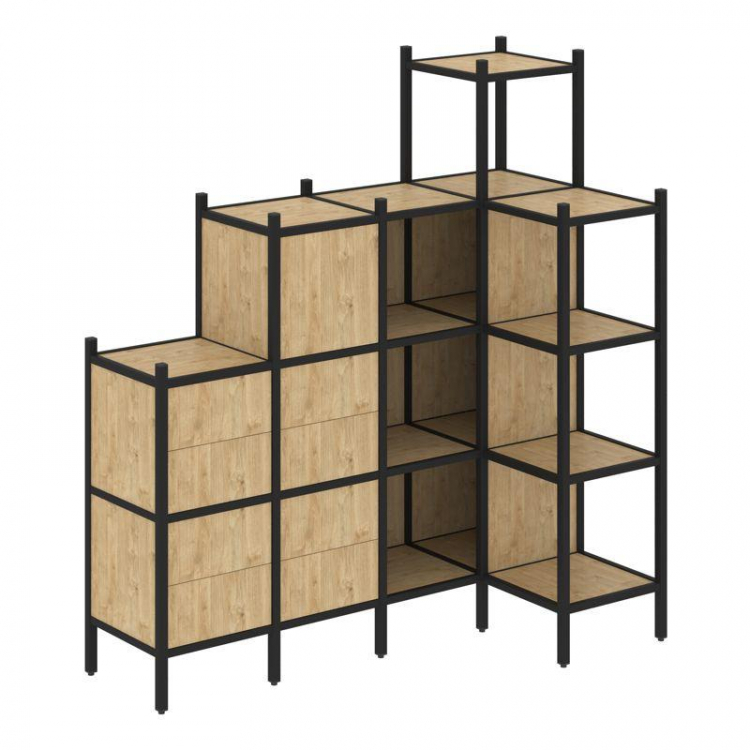 Loft Угловой внутренний стеллаж VR.L-48 Тиквуд Светлый/Металл Черный 1694*862*1869