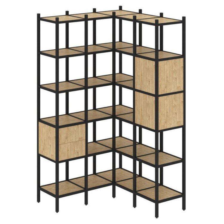 Loft Угловой внутренний стеллаж VR.L-34 Тиквуд Светлый/Металл Черный 1278*1278*2280