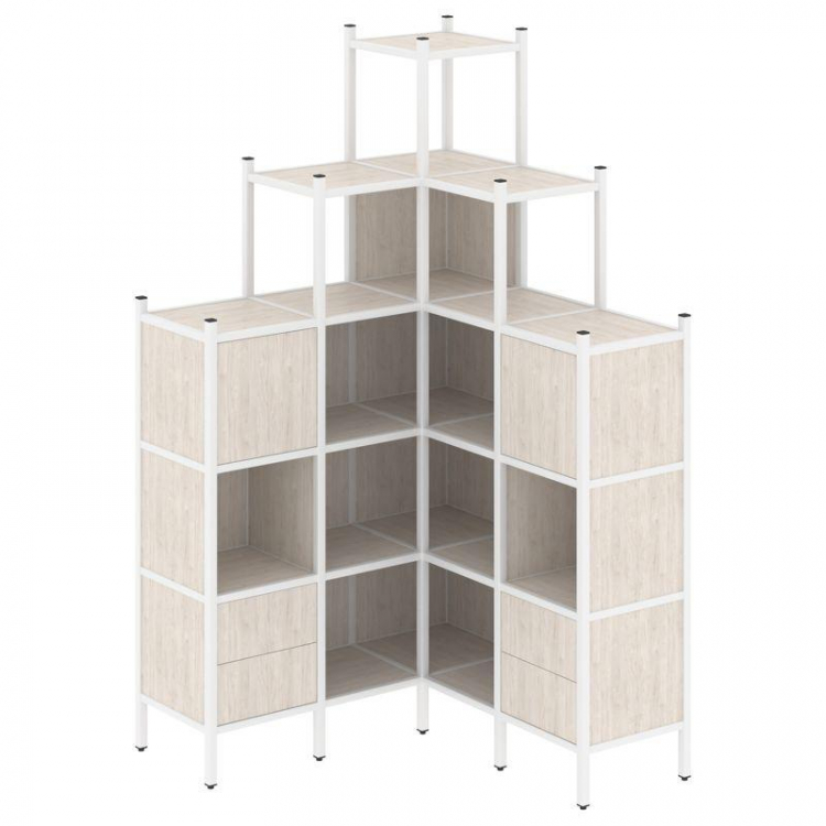 Loft Угловой внутренний стеллаж VR.L-45 Денвер Светлый/Металл Белый 1278*1278*2280