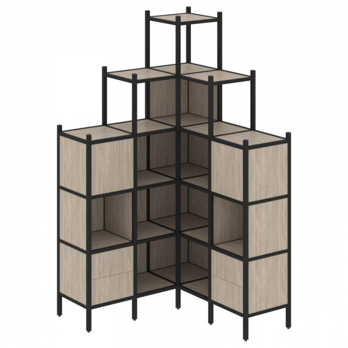 Loft Угловой внутренний стеллаж VR.L-45 Дуб Аттик/Металл Черный 1278*1278*2280