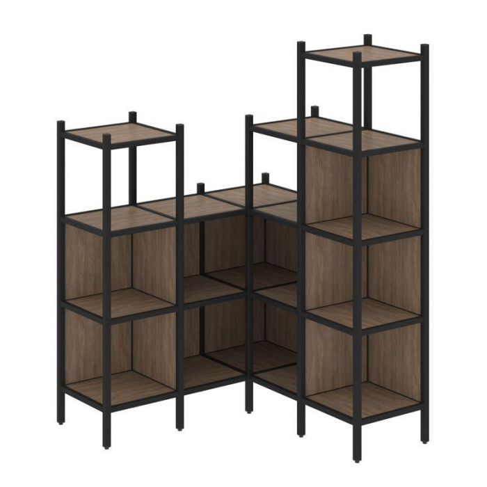 Лофт Угловой внутренний стеллаж VR.L-39 Дуб Аризона/Металл Черный 1278*1278*1869