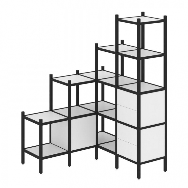 Loft Угловой внутренний стеллаж VR.L-40 Белый Бриллиант/Металл Черный 1278*1278*1869