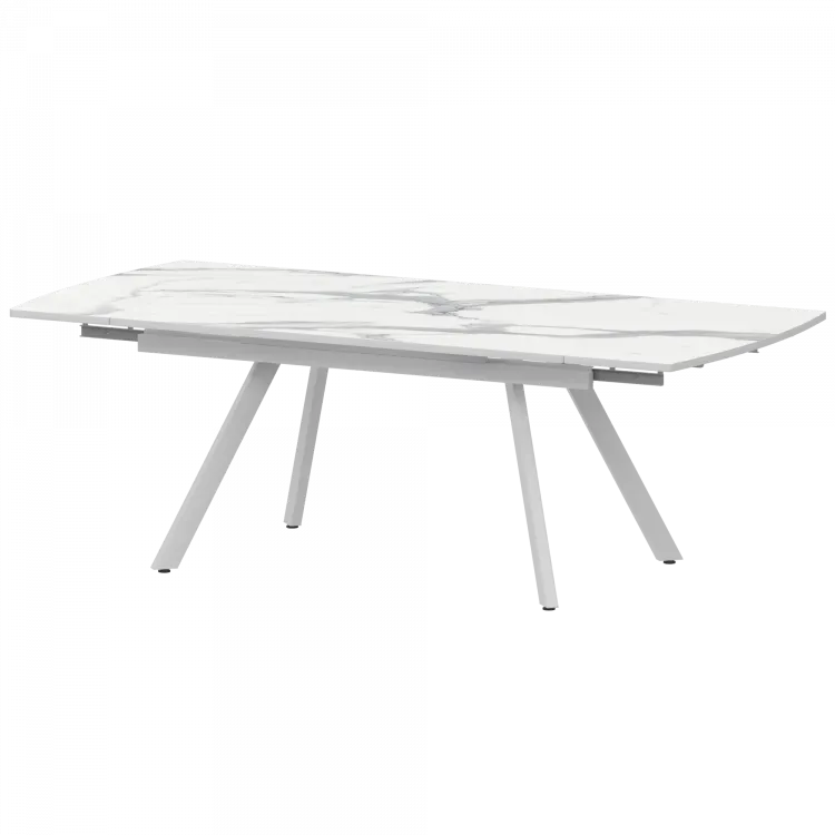 Стол раздвижной Фаворит Мрамор Белый/Белый муар 1400x945x750 Обеденные столы в пластике