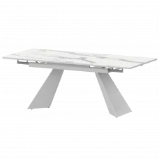 Стол раздвижной Дуэт Мрамор Белый/Белый муар 1200x800x750 Обеденные столы в пластике