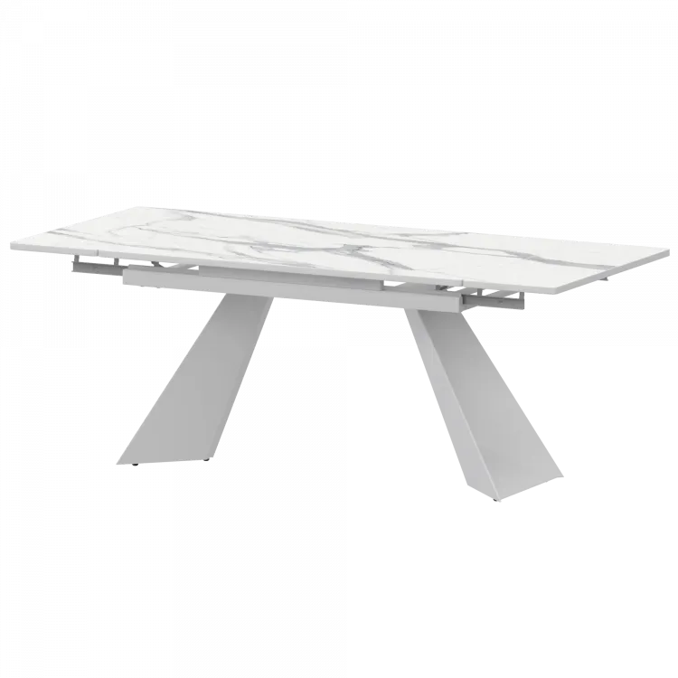 Стол раздвижной Дуэт Мрамор Белый/Белый муар 1200x800x750 Обеденные столы в пластике
