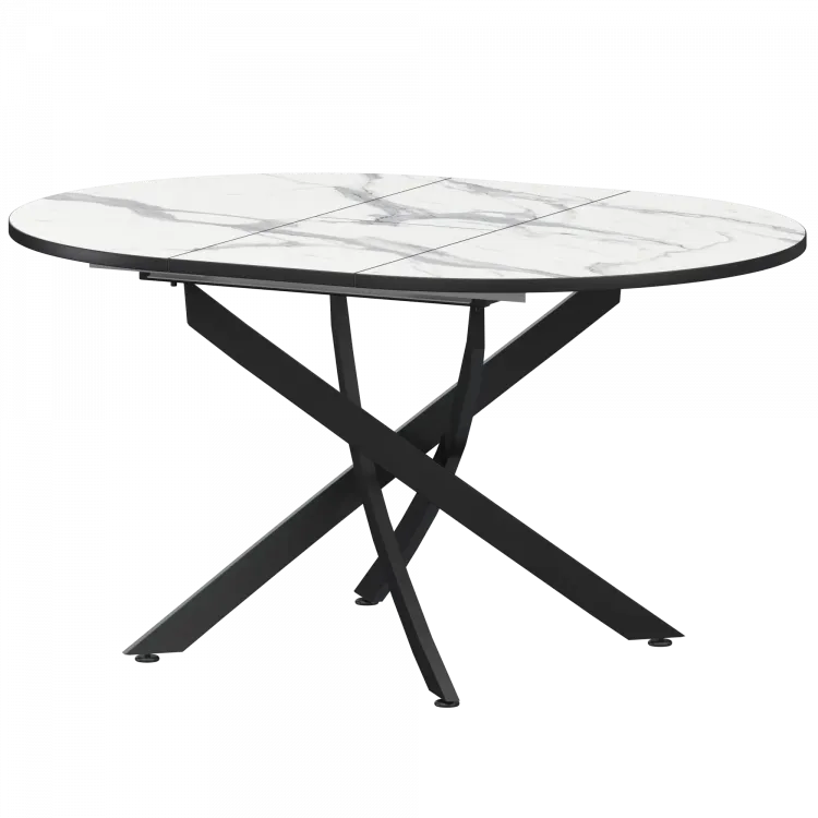 Стол раздвижной Геометрия 2 Геометрия 2 1000+300 (Н-3783) Мрамор Белый/Черный муар 1000x1000x750 Обеденные столы в пластике