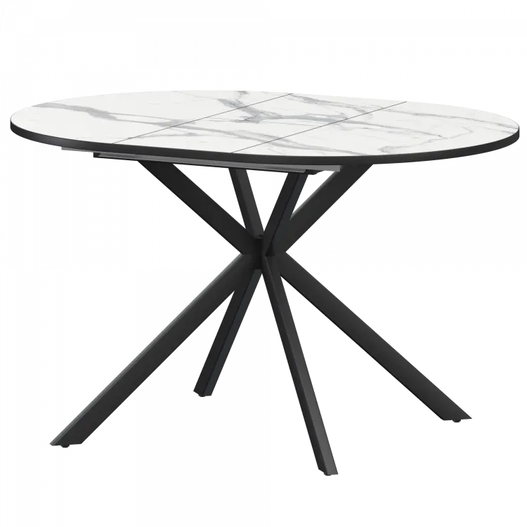 Стол раздвижной Грань Грань 900+300 (Н-3784) Мрамор Белый/Черный муар 900x900x750 Обеденные столы в пластике