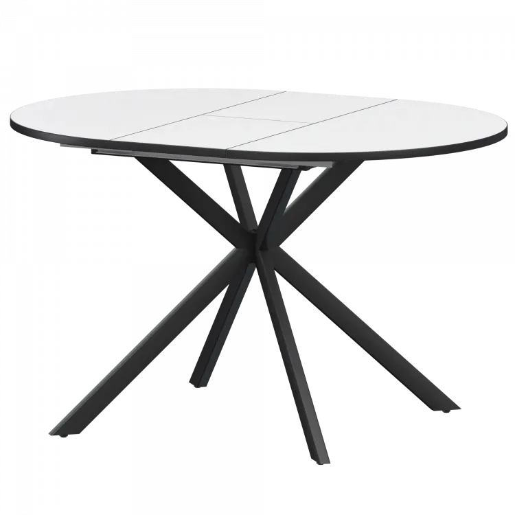 Стол раздвижной Грань Грань 900+300 (Н-3784) Супер Белый/Черный муар 900x900x750 Обеденные столы в пластике